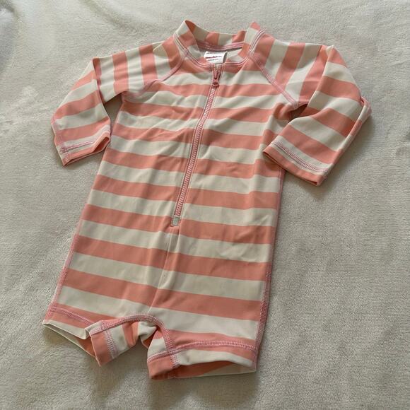Hanna Andersson Rash Guard sz 6-12 months pink stripe bathing suit - Picture 4 of 6